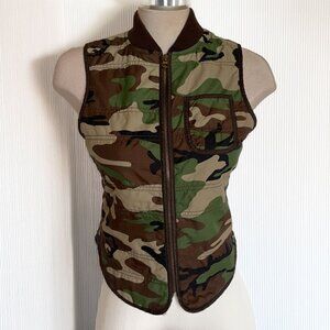 Denim & Supply Ralph Lauren Camo Distressed American Flag Quilted Vest